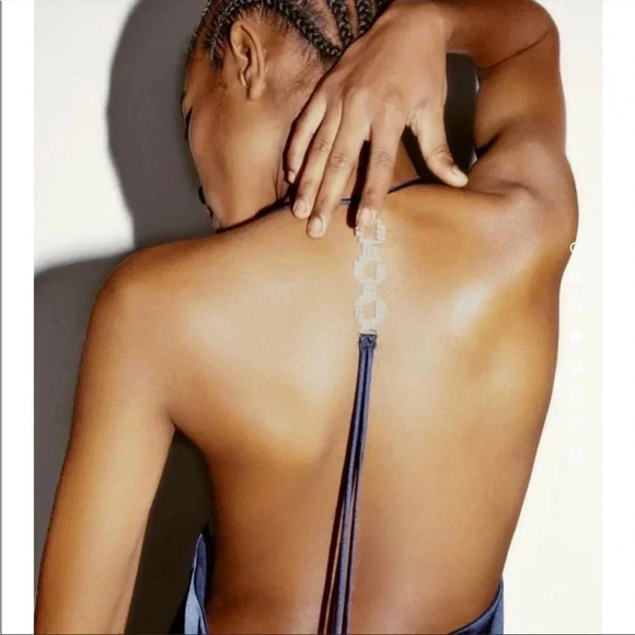 Zara blue back jewel strap satin midi dress - Picture 3 of 11